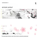 A premium Sakura PBT keycap set, displaying delicate cherry blossom side-lit legends from an elegant angle, highlighting their luminous quality.