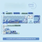 Artistic PBT keycaps set of tranquil lakes and majestic mountains, a 138-key original height set with serene Chinese landscape art.