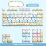 Cute Seaside PBT Keycaps Set in multiple angles. Original five-side dye-sublimation shows playful ocean blues, sandy tones, and summer motifs.
