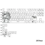 Shirley Keycap Set: Translucent keycaps with side-printed Shirley character legends, artistically displayed from various angles.