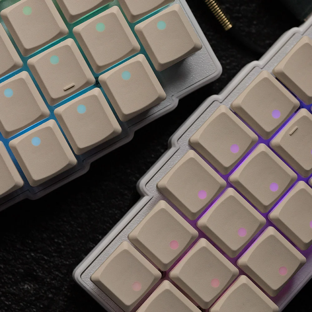 A gallery of Sleek Low Shaft Supplement Keycap Set, showcasing their translucent design and minimalist aesthetic for custom keyboards. Perfect for enhance setup.
