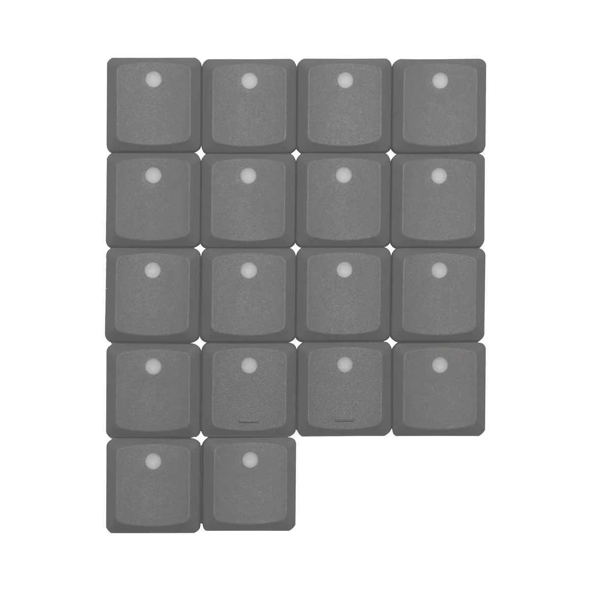 Sleek grey Sleek Low Shaft Supplement Keycap Set, an 18-key translucent set, designed for custom keyboards with enhanced backlighting.