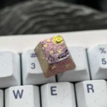 Van Gogh Starry Night Titanium ESC keycap, Theme Two, featuring a deeper cosmic blue swirl and vibrant yellow stars, a celestial masterpiece for your keyboard.