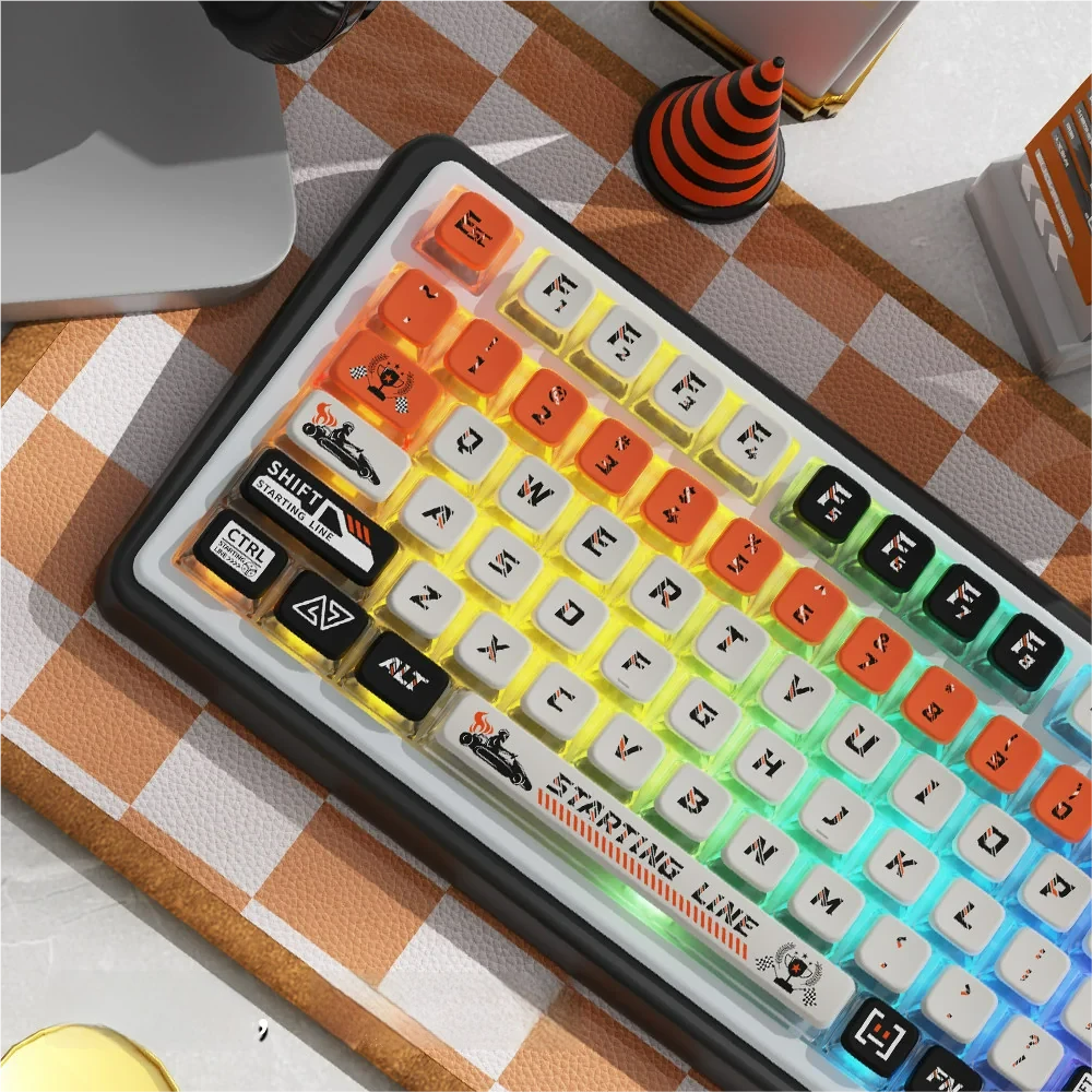 Starting Line PBT Keycap Set product gallery, showcasing multiple angles of the unique four-sided side-lit design with dynamic radiance for a modern design.