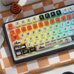 A product gallery of the Starting Line PBT Keycap Set, revealing its unique four-sided side-lit design and dynamic radiance from multiple premium angles.