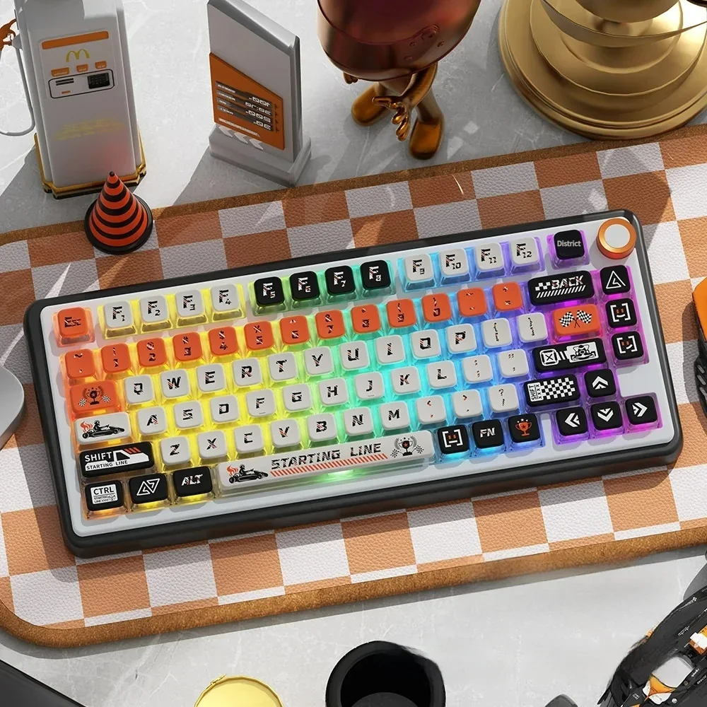 Premium Starting Line PBT Keycap Set displayed with its distinctive four-sided side-lit design, offering dynamic radiance and a modern, vibrant aesthetics.