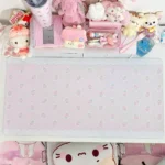 Charming strawberry desk mat from multiple angles, highlighting its vibrant sweet motif and dual material options for a cheerful, aesthetic design.