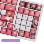 Playful Bocchi the Rock Hitori Gotoh PBT dye-sub keycaps set displayed from various angles, highlighting vibrant anime art and crisp details for fans.
