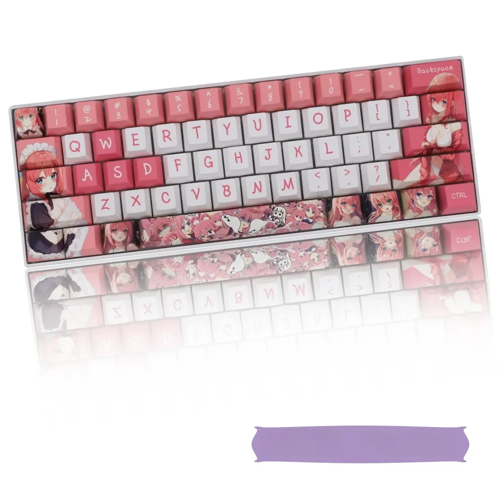 Playful Bocchi the Rock Hitori Gotoh PBT dye-sub keycap set, displaying various crisp angles of vibrant anime art for ultimate keyboard flair.