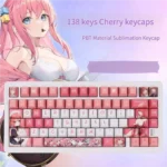 Vibrant Bocchi the Rock Keycaps Set featuring Hitori Gotoh. This durable PBT dye-sub set brings iconic anime art to your keyboard with crisp detail.
