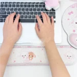 A delightful side view of the Sugarbunnies: Shirousa Kurousa Wrist Pad & Wrist Rest, showcasing pastel rabbit designs and sweet motifs for comfortable desk support.