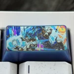 Vibrant Super Saiyan Blue Vegeta titanium keycap, showcasing intricate metallic detail and a premium finish, highlighting this iconic 2U backspace key.