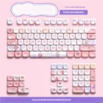 Sweet Marshmallow Keycaps Set from a fresh angle, showcasing the dreamy pastel PBT colors and unique MOA profile. A whimsical, comforting keyboard aesthetics.