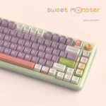 Sweet Monster KDA PBT keycap set from multiple angles, showcasing whimsical, vibrant, playful cartoon characters. These charming PBT keycaps.