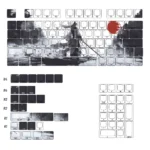 Mythical Sword Immortal PBT Dye-Sub Keycaps set, showcasing multiple angles of the artistic Wuxia fantasy design with ethereal sword and cloud motifs.