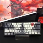Mythical Sword Immortal PBT Dye-Sub Keycaps Set main display, showcasing intricate, ethereal sword and cloud artistry in an ancient Wuxia fantasy style.