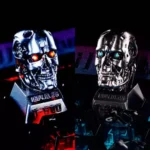 Iconic Terminator T800 artisan resin keycap, meticulously crafted with a gritty cybernetic aesthetic and metallic finishes, embodying premium sci-fi design.