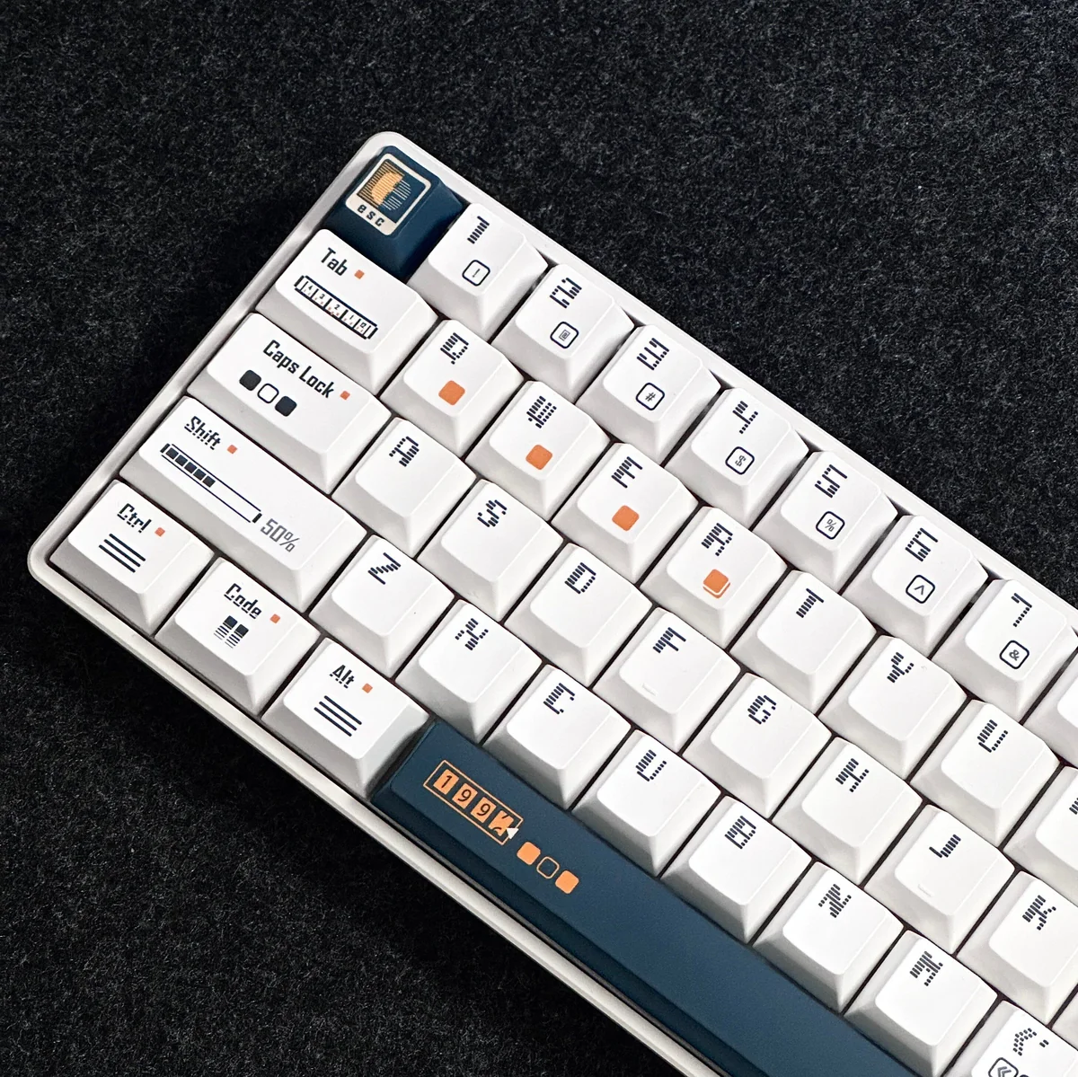 Premium Time Machine PBT Dye-Sub keycaps set displayed from various angles, emphasizing their artistic retrofuturistic inspired design.