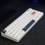 Detailed views of premium Time Machine PBT dye-sub keycaps set, showcasing the retrofuturistic inspired design and crisp legends from multiple angles.