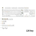 Product gallery of Time Machine PBT Dye-Sub keycaps set. Angles reveal crisp retrofuturistic, vintage tech inspired designs. Premium quality design.