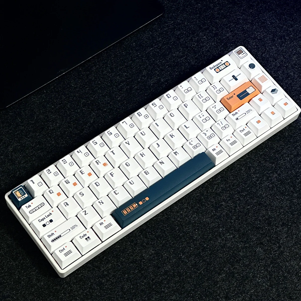 Time Machine PBT Dye-Sub keycaps set, a retrofuturistic set with vintage tech inspiration. Premium quality, crisp legends.