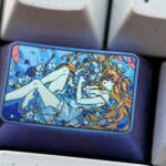 Premium Titanium Asuka Keycap, a vibrant anime artisan Evangelion 1.5U Tab keycap, showcasing striking colors and reflective titanium craftsmanship.