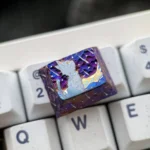 Handcrafted Cosmic Purple Starry Sky Titanium Keycap, featuring its shimmering artisan finish and deep galactic artistry from multiple angles.