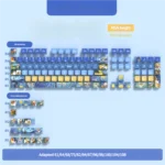 Detailed shot of artisan translucent PBT keycaps set, revealing stunning four-sided RGB illumination and luminous, crystal-clear geometric artistry.