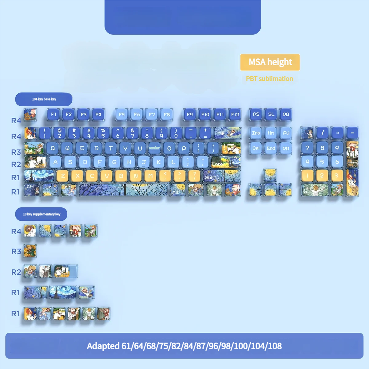 Detailed shot of artisan translucent PBT keycaps set, revealing stunning four-sided RGB illumination and luminous, crystal-clear geometric artistry.