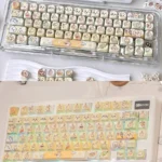 Chiikawa: Usagi Series Keycap Set featuring vibrant translucent designs glow on a keyboard, showcasing iconic themes for a playful setup.