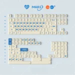 Close-up gallery views of Mythological Venus Mars PBT keycaps set, revealing the intricate celestial artistry and vibrant hues of their cosmic romance design.