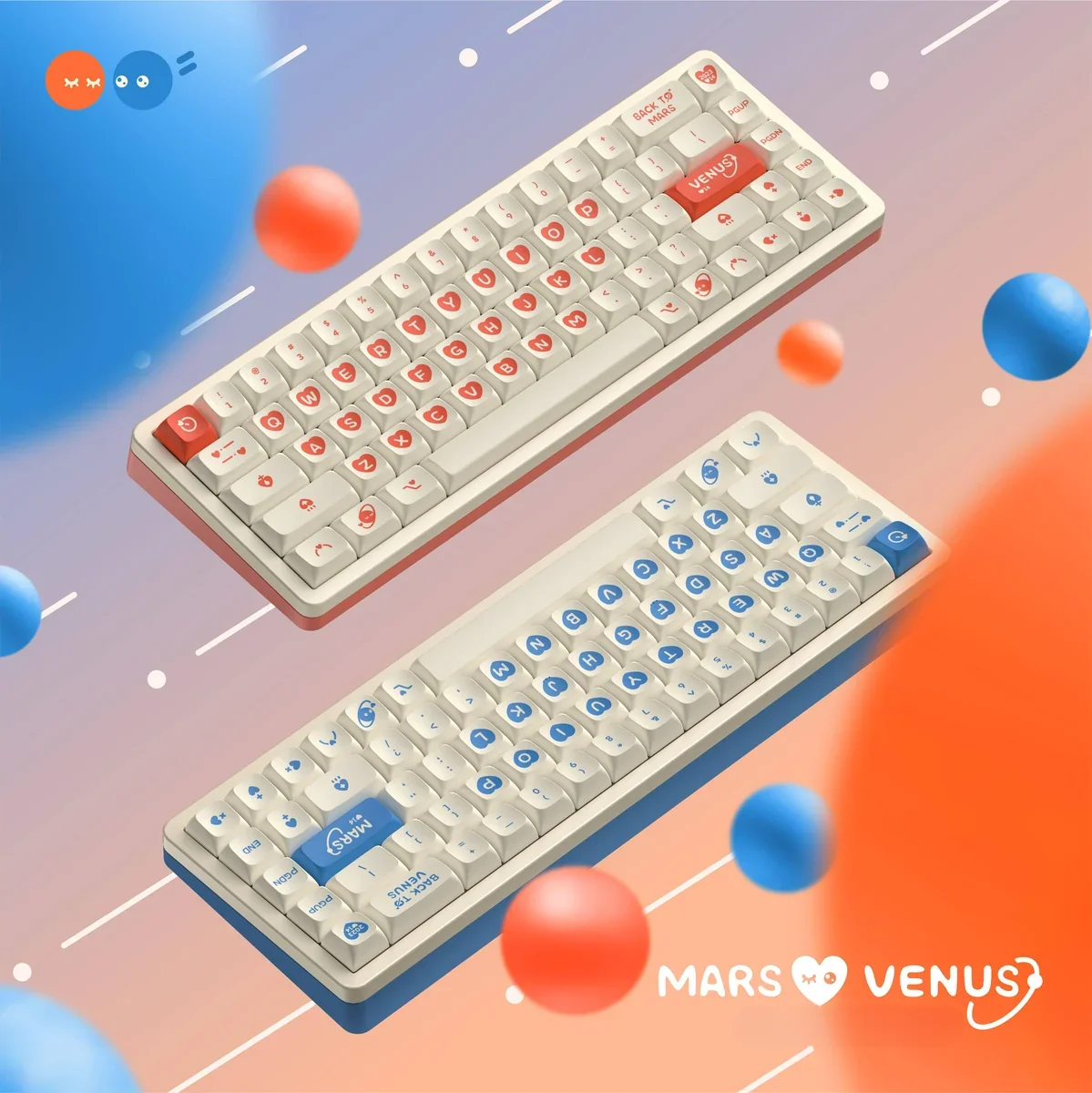 Striking image of Mythological Venus Mars PBT Keycaps Set, showcasing vibrant celestial artistry depicting their cosmic dance. Elevate your keyboard now.