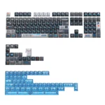 Vigilance Command PBT Keycaps Set: multiple views reveal futuristic design, sharp dye-sub legends, and glowing transparent PC accents.