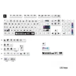 Exclusive Warframe PBT gaming keycaps set displayed from multiple angles, showcasing intricate dark sci-fi character and weapon art for a premium gaming design.