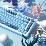 Unique, artistic Whale Fall Deep Ocean PBT Keycap Set, depicting a serene whale fall ecosystem with deep blue hues and premium texture.