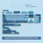 Mystical Whale Fall Deep Ocean PBT Keycap Set. Showcases unique deep blue keycaps with intricate whale fall ecosystem art and premium PBT texture.