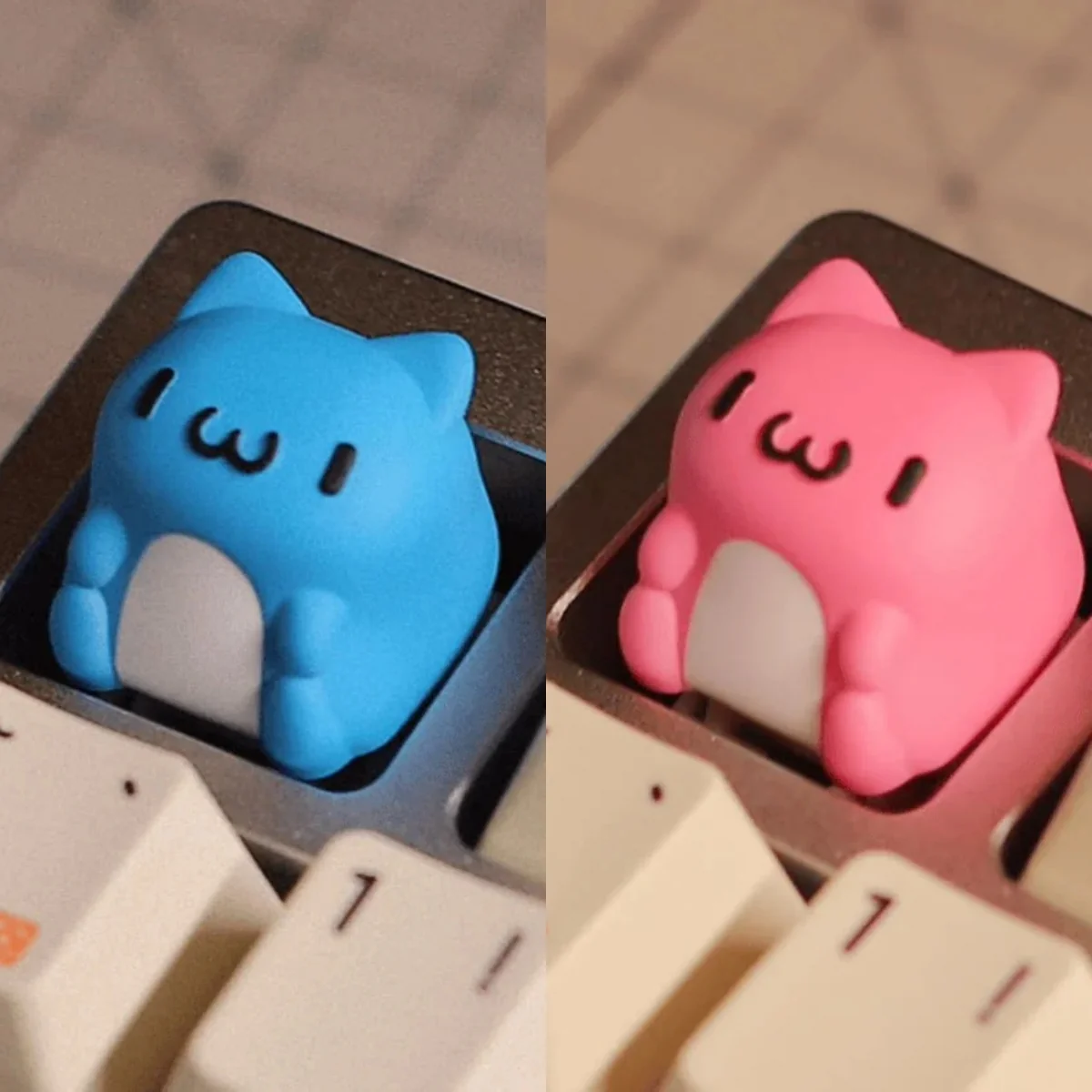 Whimsical Bugcat Capoo artisan resin keycap. Adorable chubby character in vibrant resin, sculpted SA profile. A cute, custom keyboard accent.