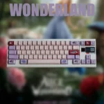 Vibrant Wonderland PBT keycaps set, main image displaying whimsical fantasy characters and durable PBT for an enchanting keyboard.