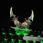 Iconic hand-painted Warglaives World of Warcraft keycap. Multiple views highlighting dark fantasy and metallic details.