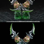 Premium artisan World of Warcraft keycap showcasing iconic, hand-painted Warglaives of Azzinoth with intricate dark fantasy metallic details.