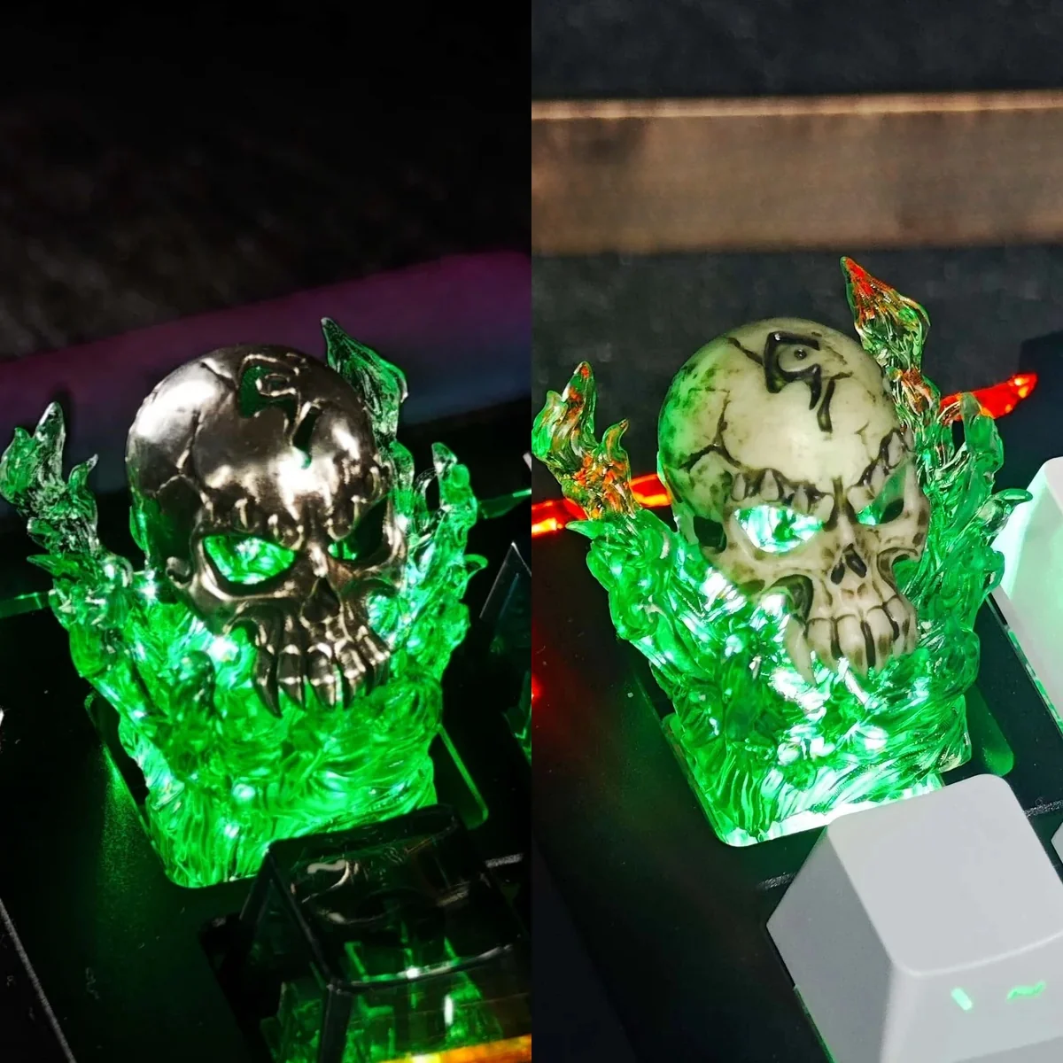 Iconic WoW Gul'dan Keycap: intricate dark fantasy skull artisan tribute. Hand-painted resin with glowing details, a legendary Warcraft artifact.