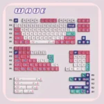 Artistic Y2K Wave Nostalgia PBT keycaps set in KDA profile, featuring a vibrant, retro-futuristic digital aesthetic. Premium PBT for an authentic Y2K feel.