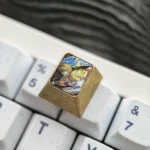 Premium Zenitsu Agatsuma titanium ESC keycap from Demon Slayer, showcasing its intricate details and metallic finish from multiple dynamic angles.