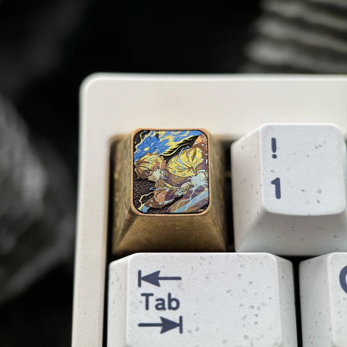 Premium Zenitsu titanium keycap for ESC, showcasing intricate Demon Slayer design. This durable artisan piece features Zenitsu Agatsuma.
