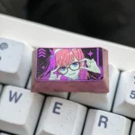 Detailed view of the exclusive Zero Two Titanium Artisan Keycap, 1.75 Caps, showcasing its sculpted metallic finish and iconic anime character design.