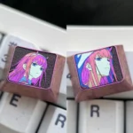 Iconic Zero Two Titanium Keycap. Main image reveals sleek metallic finish and vibrant anime art, highlighting premium titanium alloy and detailed Zero Two design.