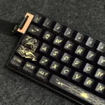 Exclusive Zeus Cherry Keycap Set, regal black and gold, detailed from multiple angles, showcasing intricate King of Gods sculpting and commanding inspired.