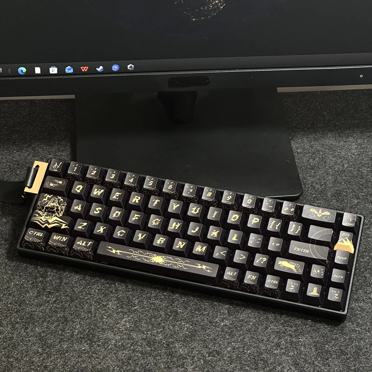 Exclusive Zeus Cherry Keycap Set, regal black and gold, intricately sculpted King of Gods. Gallery shows premium details from all angles.