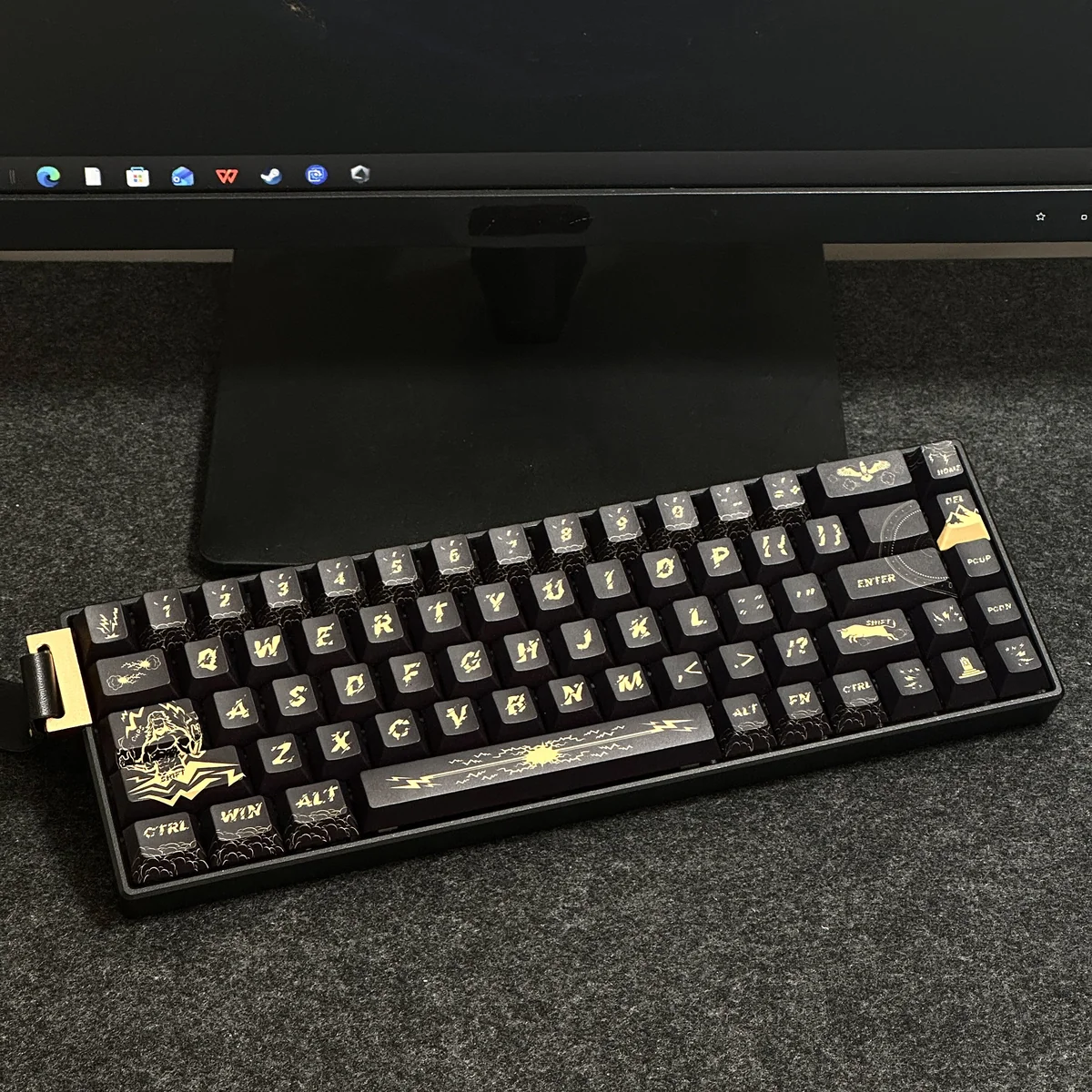 Exclusive Zeus Cherry Keycap Set displayed from multiple angles, showcasing its regal black and gold design, sculpted mythological deity, and intricate detail.