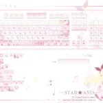 Playful Aikatsu! PBT keycaps set, showcasing a vibrant array of anime characters and musical motifs. Durable 130-key collection for cheerful idol-themed.